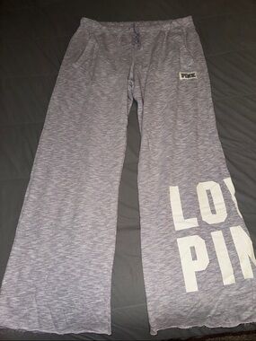 PINK Victoria's Secret Heather gray Wide-Leg Joggers with White Logo